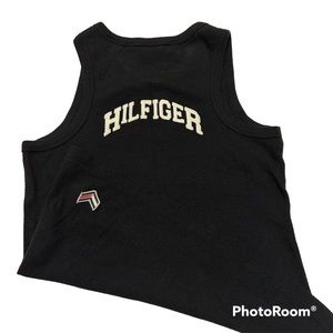 Tommy Hilfiger Y2K Stitched On Patch Logo Black Tank Top SZ L